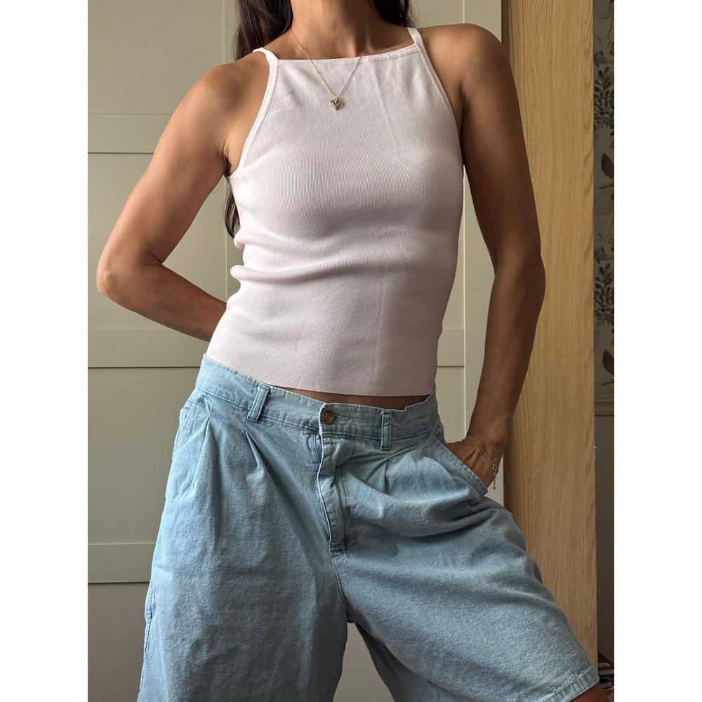 Vintage Cambridge Classics Pleated Denim Shorts Light Wash Blue Cotton Size 32